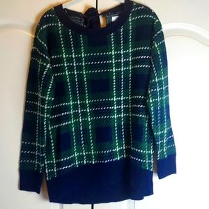Crown & Ivy long sleeve with bow-back yarn dye plaid sweater in Size Small